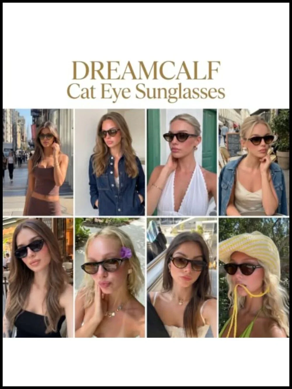 Oval Cat Eye Sunglasses Women Retro Frame UV Protection Travel Driving